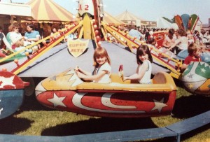 Photo of Me and my syster Pamela on the Super Jets at The Hoppings on the Town Moor in the 1980s